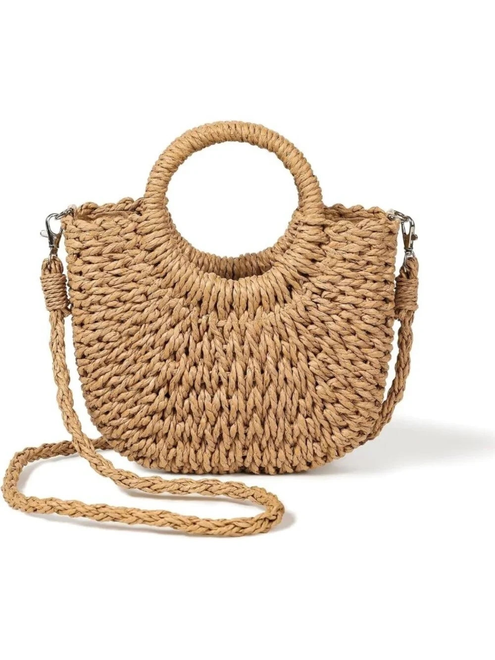 Handwoven Straw Beach Crossbody Bag - Boho Wicker Shoulder Purse for Summer 2026